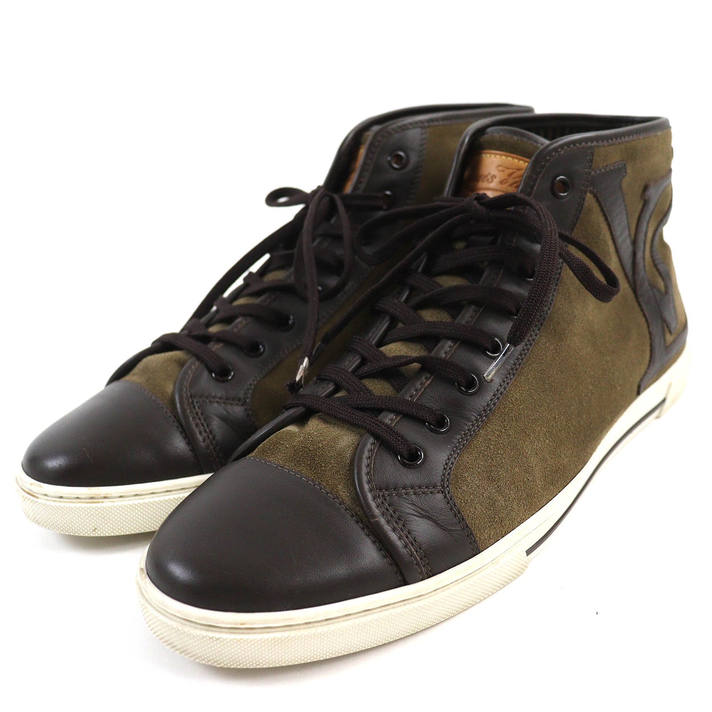 LOUIS VUITTON High cut sneakers Suede leather Khaki Dark Brown 7.5