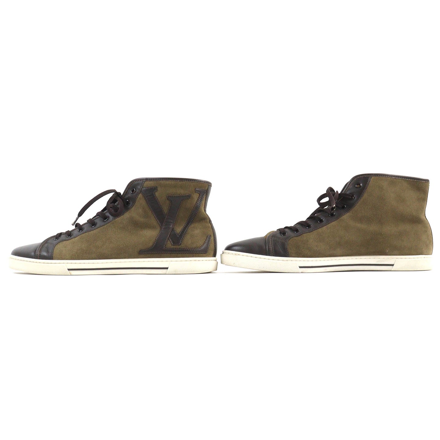 LOUIS VUITTON High cut sneakers Suede leather Khaki Dark Brown 7.5