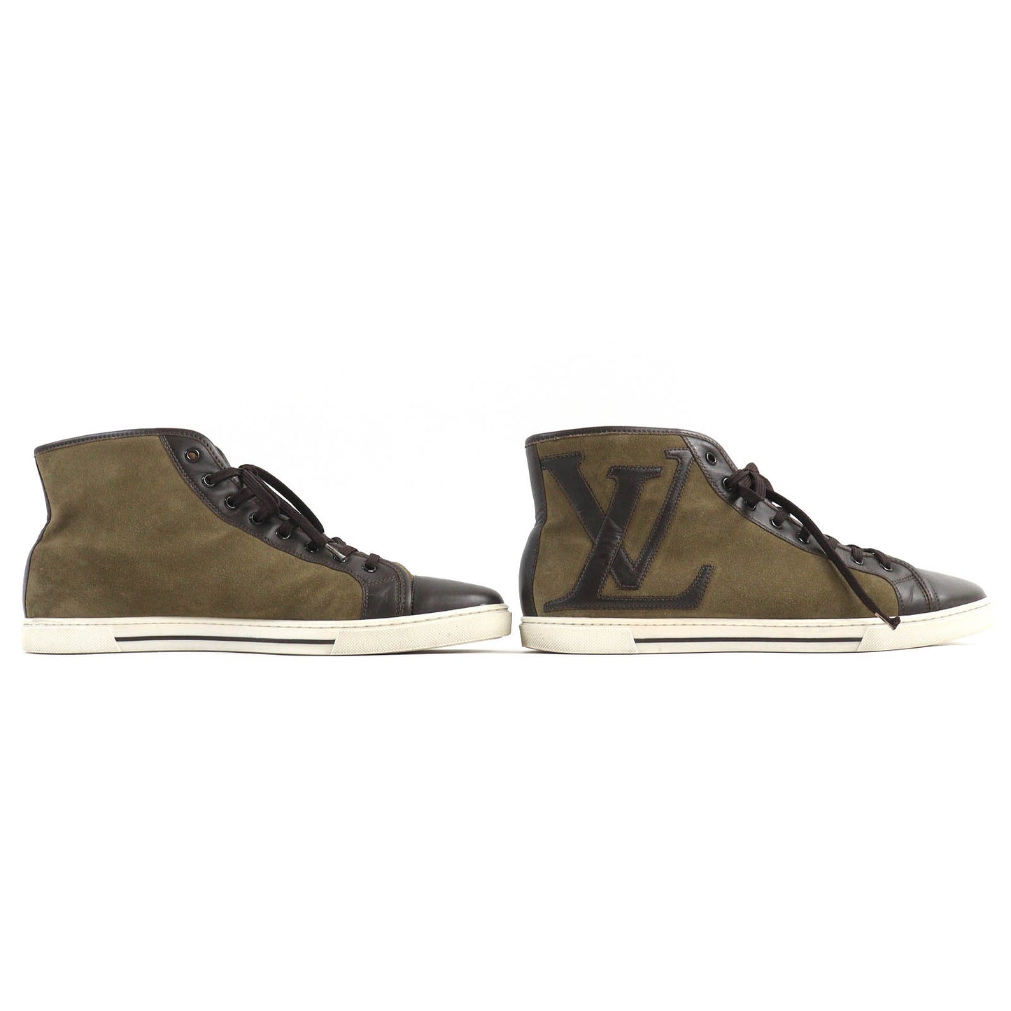 LOUIS VUITTON High cut sneakers Suede leather Khaki Dark Brown 7.5