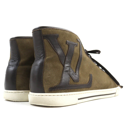 LOUIS VUITTON High cut sneakers Suede leather Khaki Dark Brown 7.5