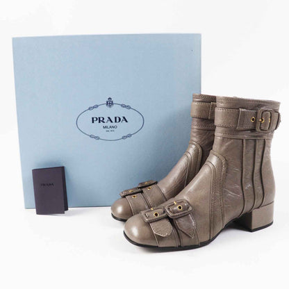 PRADA short boots leather Brown gray type 37.5