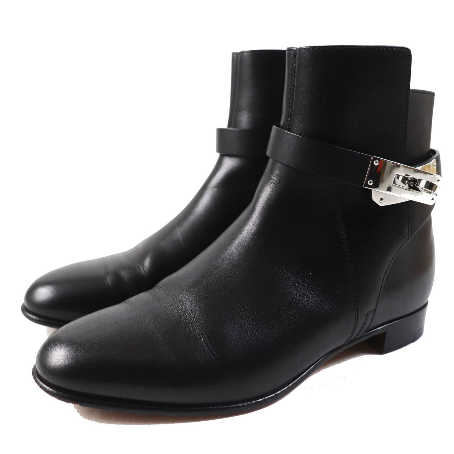 HERMES short boots leather black Neo 35