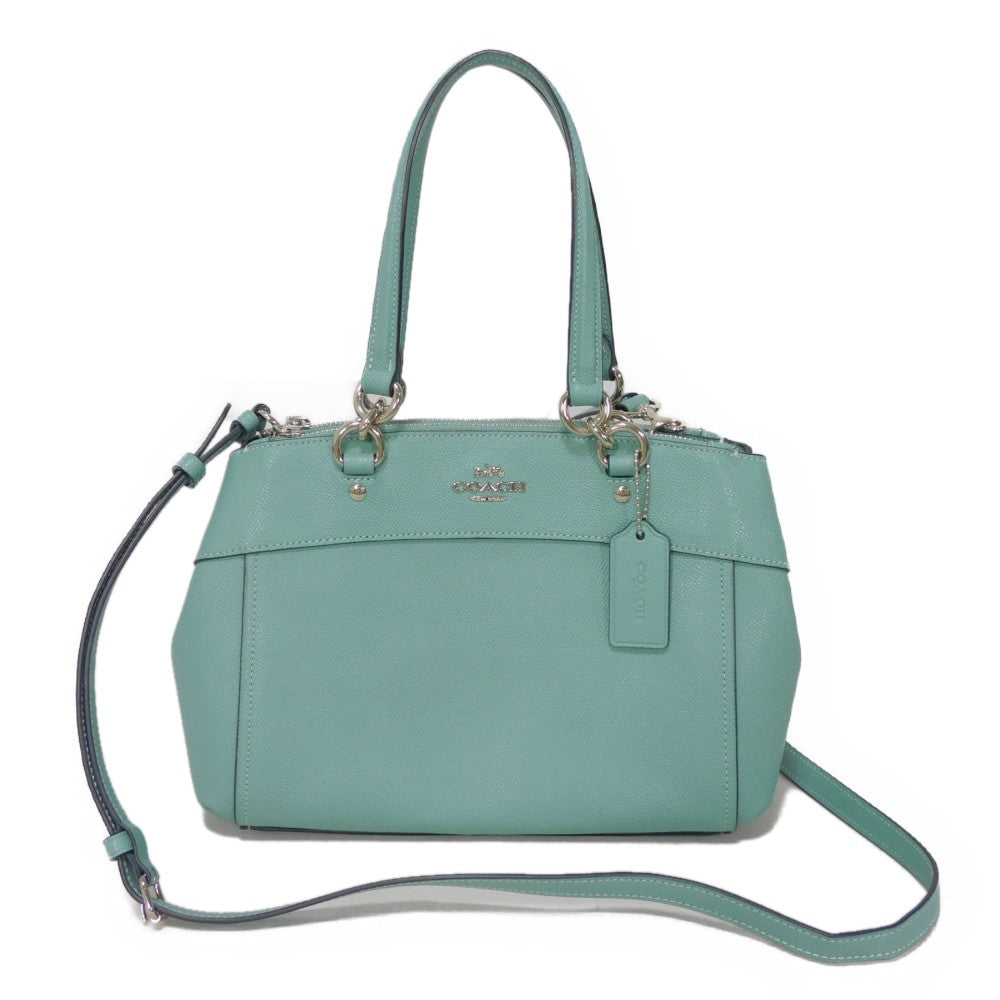 COACH Tote Bag F25395 Cross grain leather (stamped) Light Teal logo metal Mini brook carryall Women Used Authentic