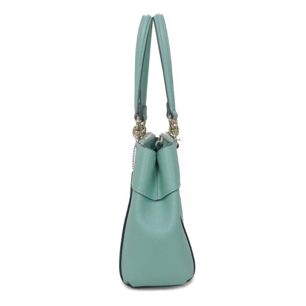 COACH Tote Bag F25395 Cross grain leather (stamped) Light Teal logo metal Mini brook carryall Women Used Authentic