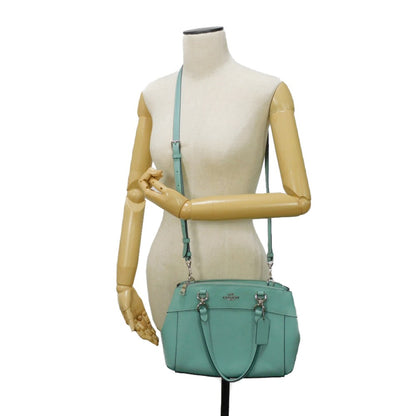 COACH Tote Bag F25395 Cross grain leather (stamped) Light Teal logo metal Mini brook carryall Women Used Authentic