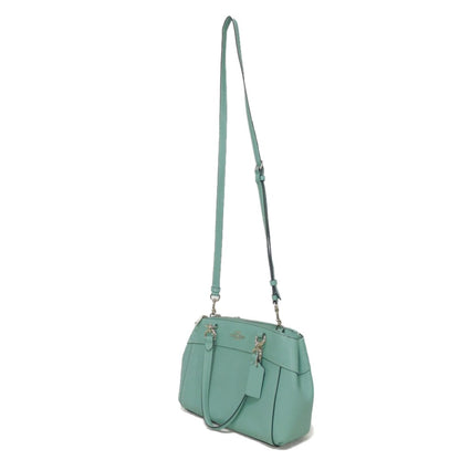 COACH Tote Bag F25395 Cross grain leather (stamped) Light Teal logo metal Mini brook carryall Women Used Authentic