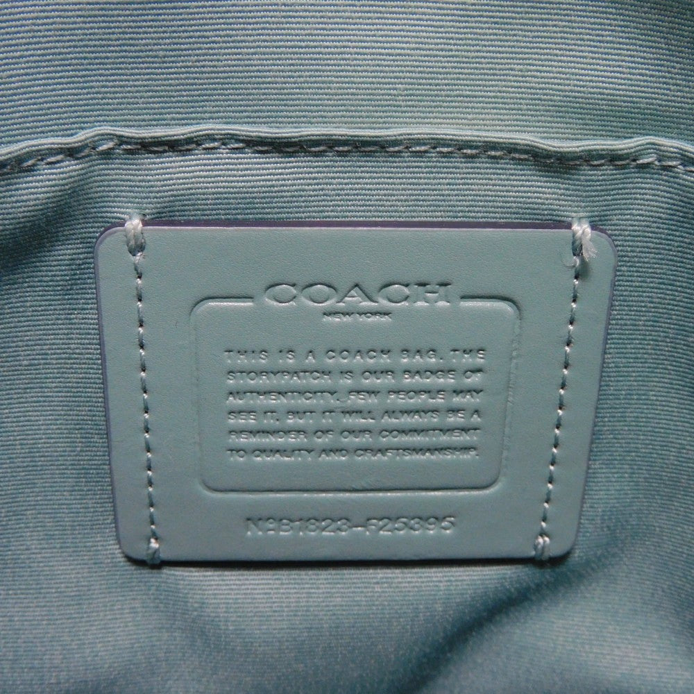 COACH Tote Bag F25395 Cross grain leather (stamped) Light Teal logo metal Mini brook carryall Women Used Authentic