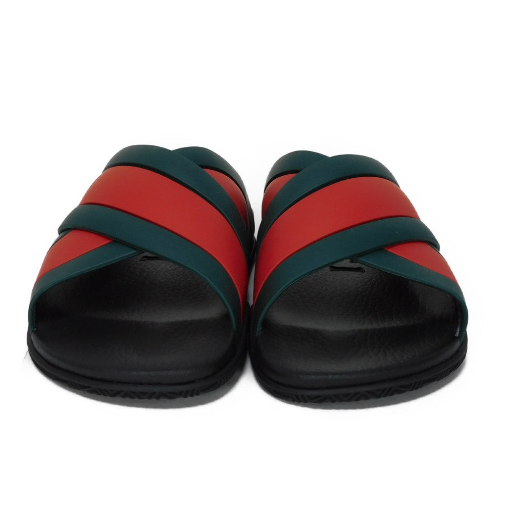 GUCCI Sandals 627820 J8700 8460 rubber Green x Red x Black Sherry line Web stripe slide sandals Women 39 Used Authentic