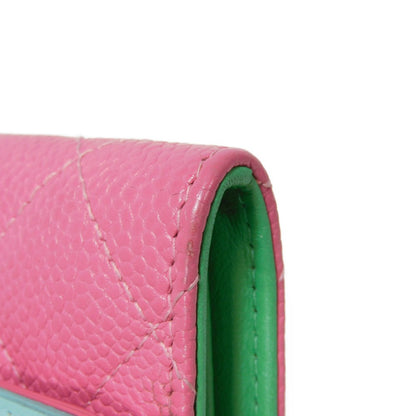 CHANEL Card Case Grained calfskin (embossed) Pink x pastel blue x pastel green CC Filigree Card Holder Women Used Authentic