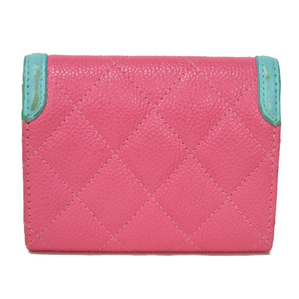 CHANEL Card Case Grained calfskin (embossed) Pink x pastel blue x pastel green CC Filigree Card Holder Women Used Authentic