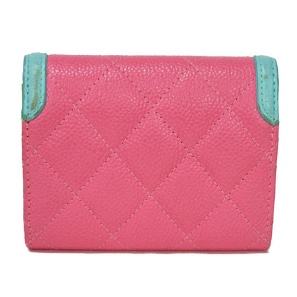 CHANEL Card Case Grained calfskin (embossed) Pink x pastel blue x pastel green CC Filigree Card Holder Women Used Authentic