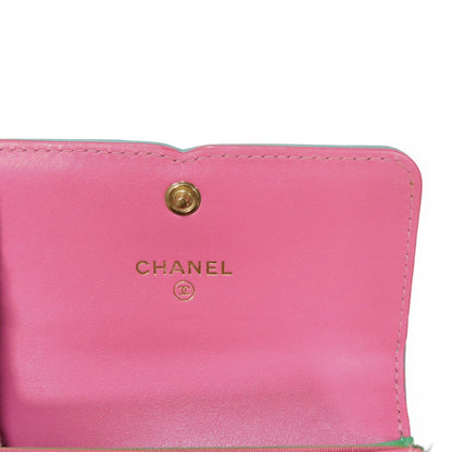 CHANEL Card Case Grained calfskin (embossed) Pink x pastel blue x pastel green CC Filigree Card Holder Women Used Authentic