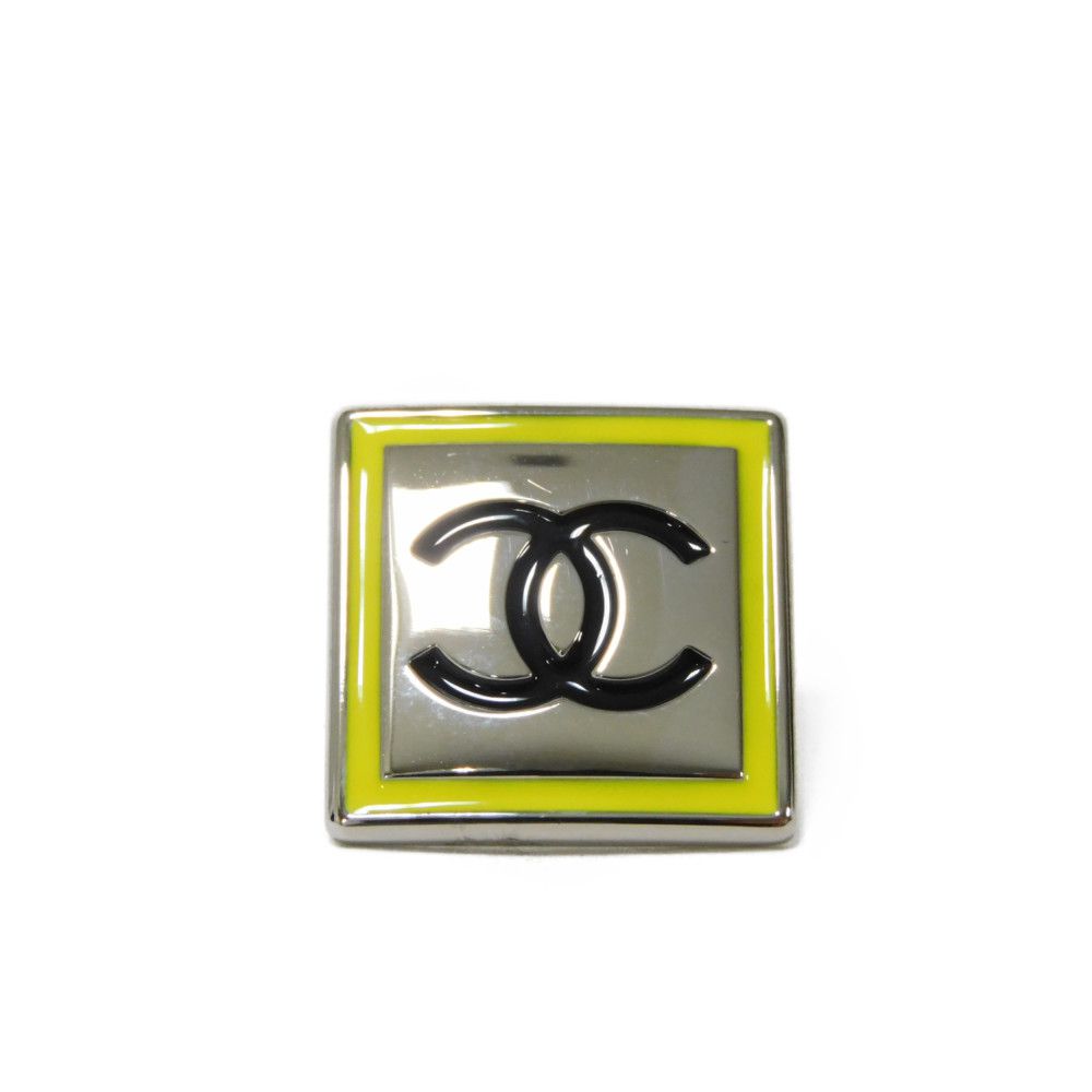 CHANEL Brooch Enamel x Metal yellow CC mark Square COCO Mark Pin Brooch Women Used Authentic