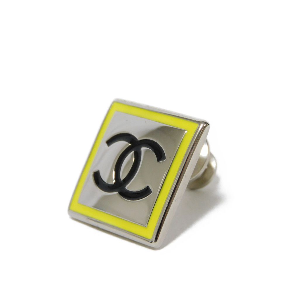 CHANEL Brooch Enamel x Metal yellow CC mark Square COCO Mark Pin Brooch Women Used Authentic