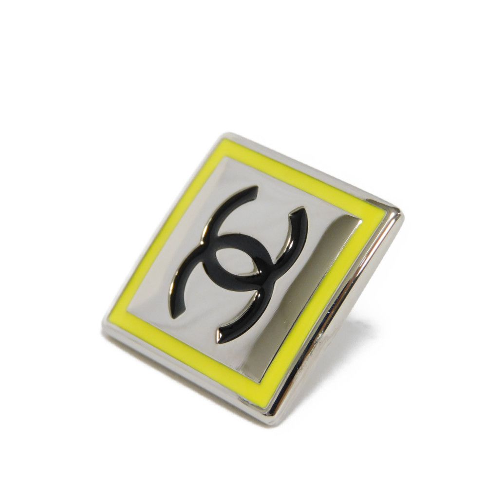 CHANEL Brooch Enamel x Metal yellow CC mark Square COCO Mark Pin Brooch Women Used Authentic