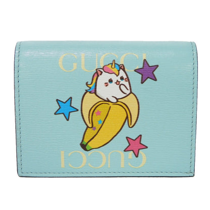 GUCCI Bifold Wallet 701009 Textured leather Pastel blue logo Bananya Compact Wallet