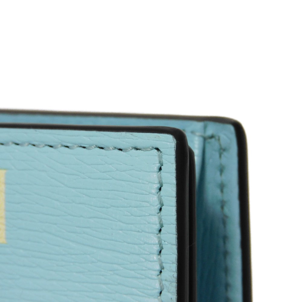 GUCCI Bifold Wallet 701009 Textured leather Pastel blue logo Bananya Compact Wallet