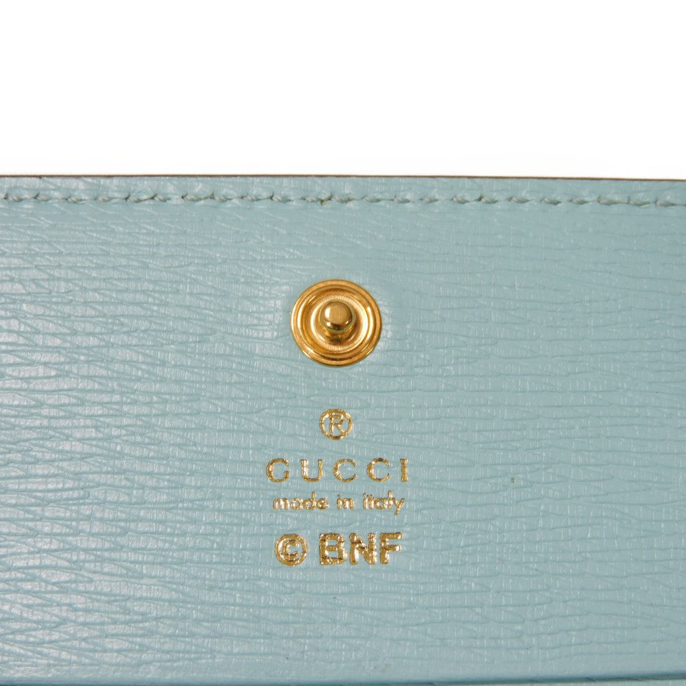 GUCCI Bifold Wallet 701009 Textured leather Pastel blue logo Bananya Compact Wallet