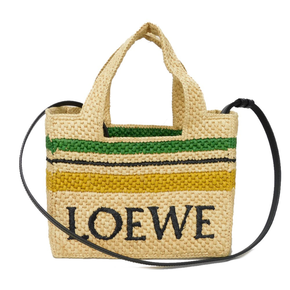 LOEWE Tote Bag A685B61X04 Raffia natural logo Stripe Font Tote Small Women Used Authentic