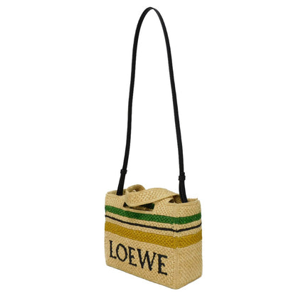 LOEWE Tote Bag A685B61X04 Raffia natural logo Stripe Font Tote Small Women Used Authentic