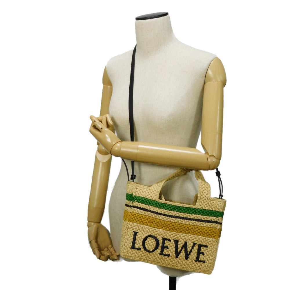 LOEWE Tote Bag A685B61X04 Raffia natural logo Stripe Font Tote Small Women Used Authentic