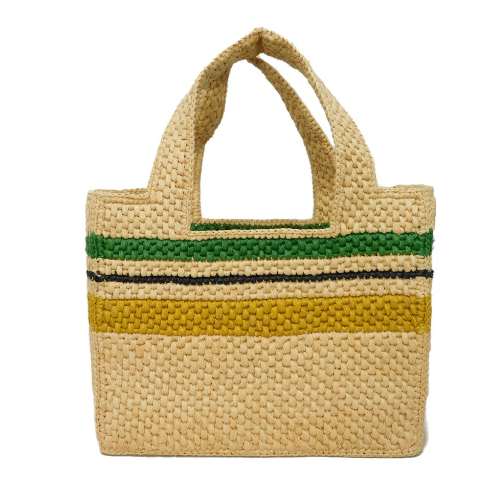 LOEWE Tote Bag A685B61X04 Raffia natural logo Stripe Font Tote Small Women Used Authentic