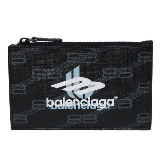 BALENCIAGA Coin case 640535 2AAQT 1069 coated canvas x calfskin Black x Gray x White logo BB Monogram Cash Coin Card Holder