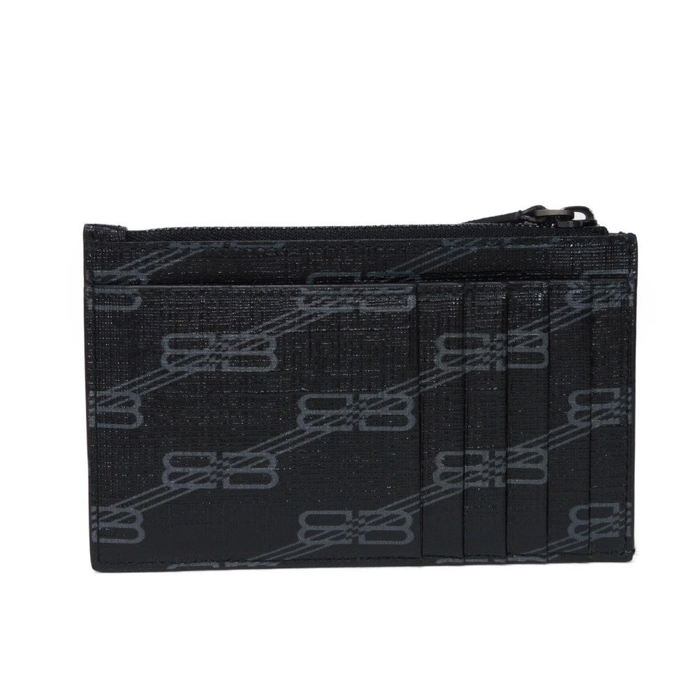 BALENCIAGA Coin case 640535 2AAQT 1069 coated canvas x calfskin Black x Gray x White logo BB Monogram Cash Coin Card Holder