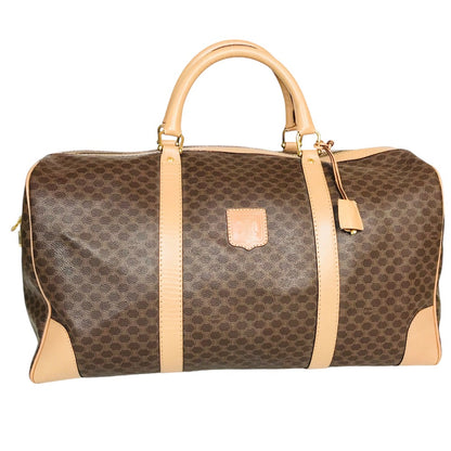 CELINE Travel bag Duffle bag leather Brown Boston Duffel bag Macadam