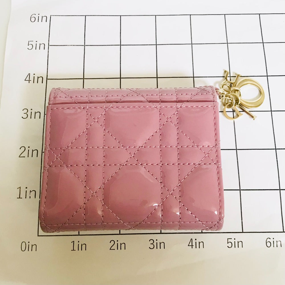 Dior Tri-fold wallet Patent leather pink Compact wallet Lady Dior