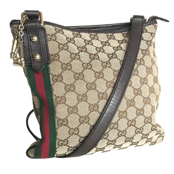 GUCCI Shoulder Bag Sling bag Sherry line GG canvas 144338 213317 Brown Women Used Authentic