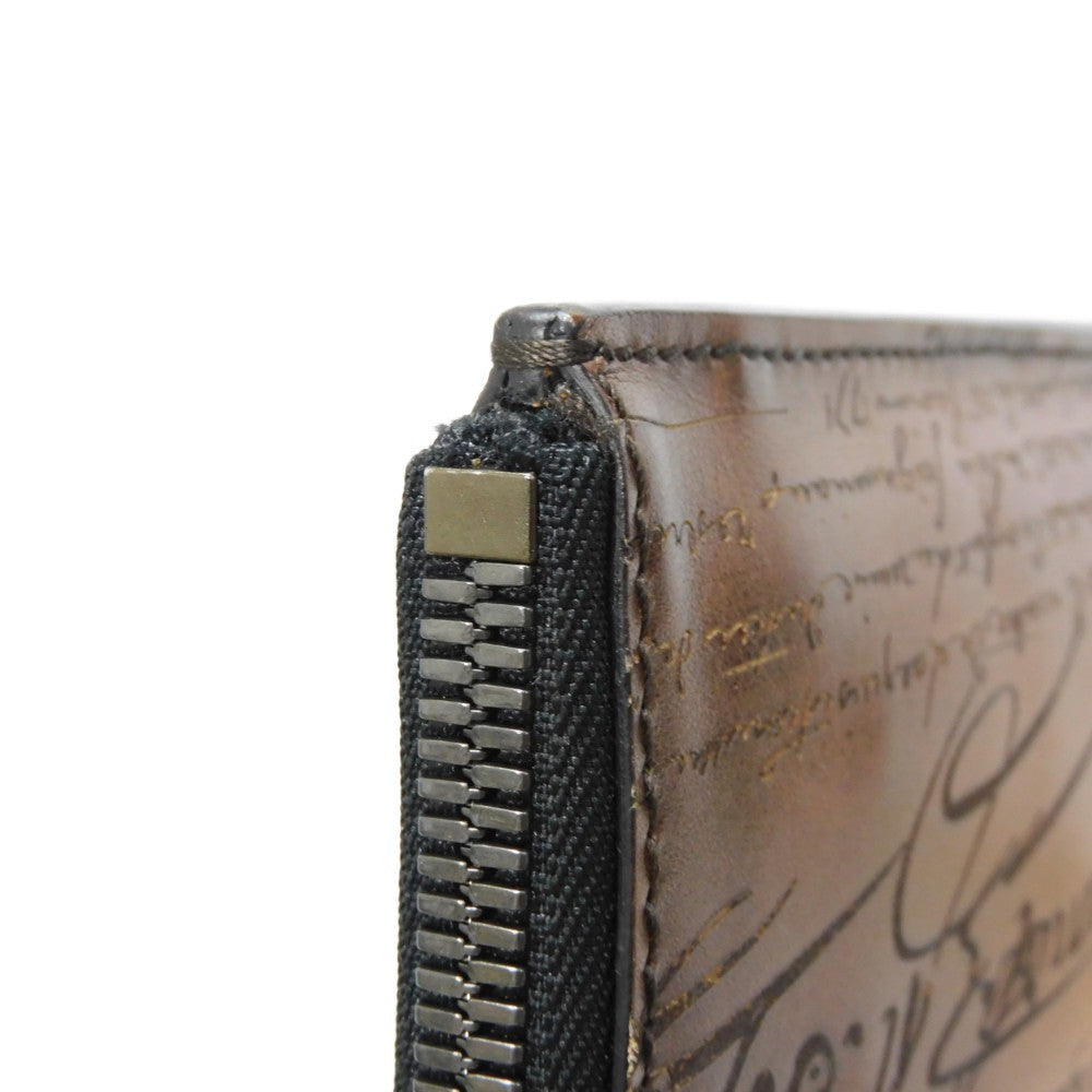 Berluti Clutch bag Venice Calfskin Leather Tobaco Calligraphy Nino XL Scritto Leather Clutch