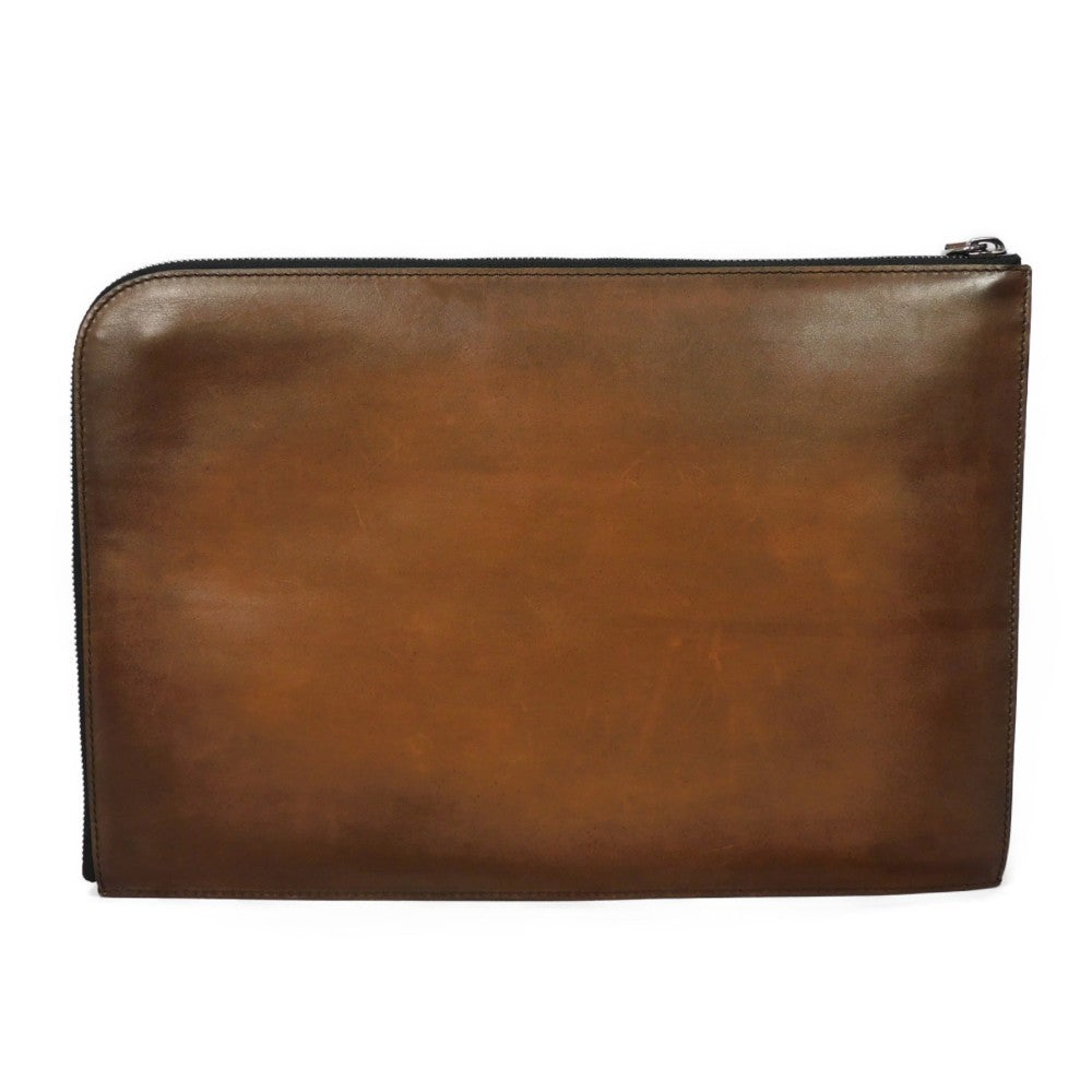 Berluti Clutch bag Venice Calfskin Leather Tobaco Calligraphy Nino XL Scritto Leather Clutch