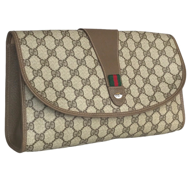 GUCCI Clutch bag business bag Old Gucci GG canvas 89 01 031 Beige brown Women Used Authentic
