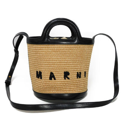 MARNI Handbag SCMP0056Q1 Cotton/nylon x calf leather Sandstorm x Black logo Tropicalia Basket Bag Small