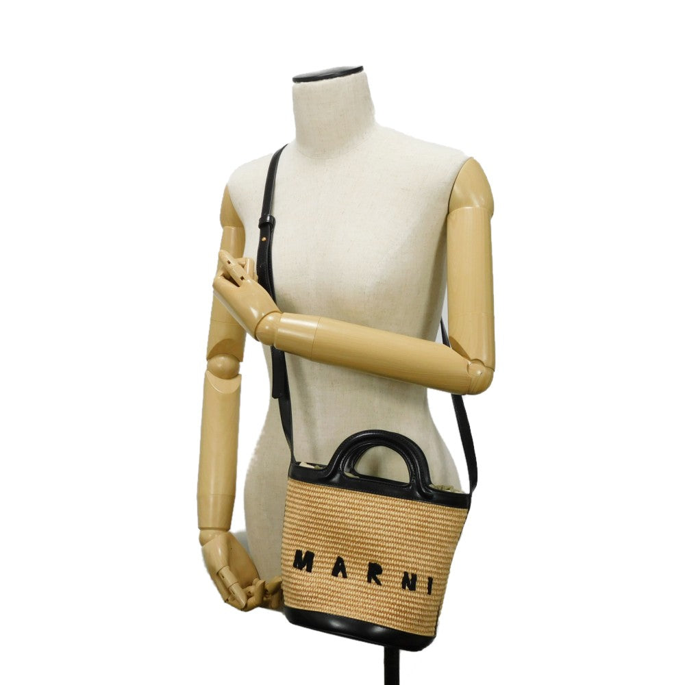 MARNI Handbag SCMP0056Q1 Cotton/nylon x calf leather Sandstorm x Black logo Tropicalia Basket Bag Small