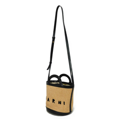 MARNI Handbag SCMP0056Q1 Cotton/nylon x calf leather Sandstorm x Black logo Tropicalia Basket Bag Small