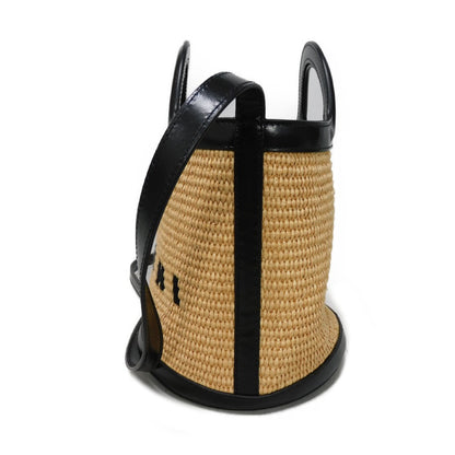 MARNI Handbag SCMP0056Q1 Cotton/nylon x calf leather Sandstorm x Black logo Tropicalia Basket Bag Small