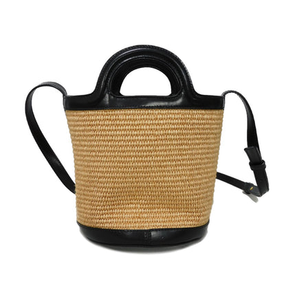 MARNI Handbag SCMP0056Q1 Cotton/nylon x calf leather Sandstorm x Black logo Tropicalia Basket Bag Small