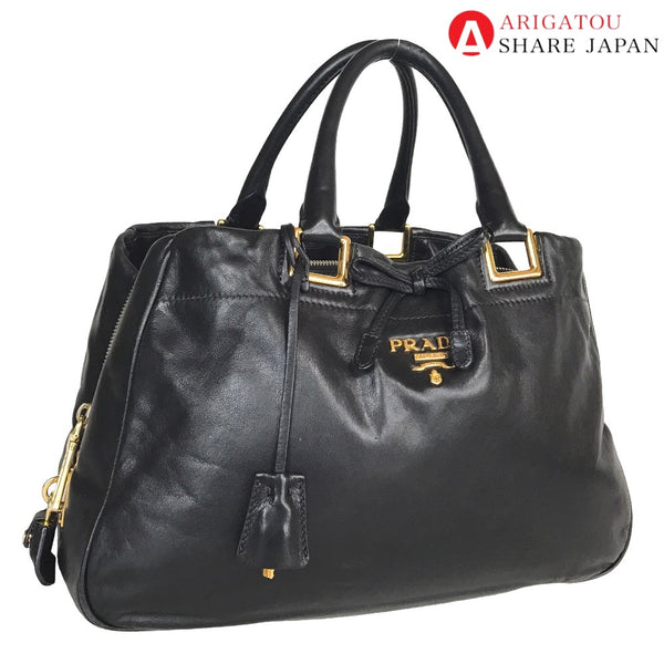 PRADA Handbag Tote Bag Nero Ribbon Calfskin BN2244 black Women Used Authentic