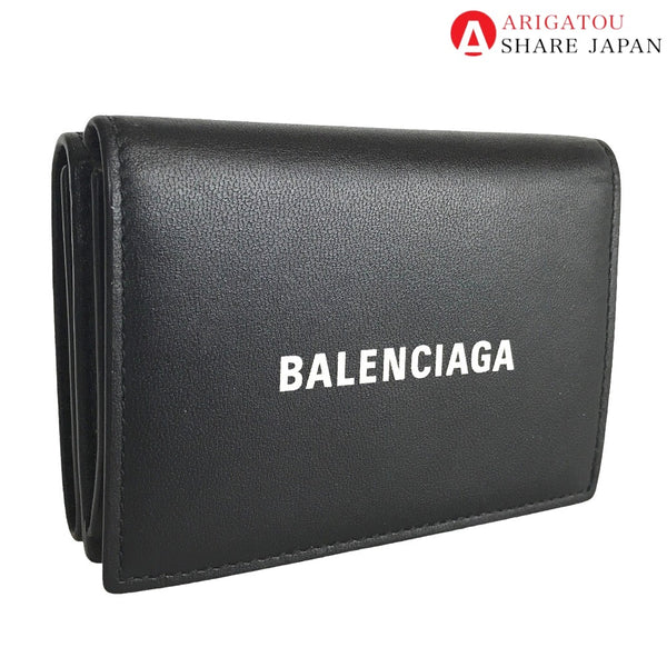 BALENCIAGA Tri-fold wallet Compact wallet leather 594312 Black White mens(Unisex) Used Authentic