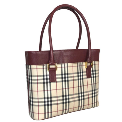 BURBERRY Handbag canvas Beige wine red Tote Bag Nova Check