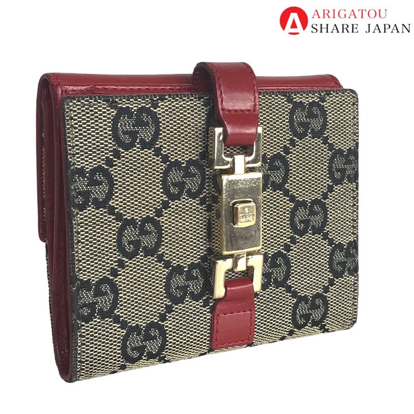 GUCCI Bifold Wallet Compact wallet Jackie GG Supreme Canvas 035 2149 2129 Gray red Women Used Authentic