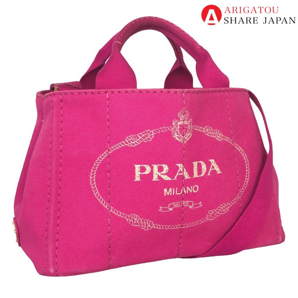 PRADA Tote Bag Handbag Canapa canvas B2439G pink Women Used Authentic