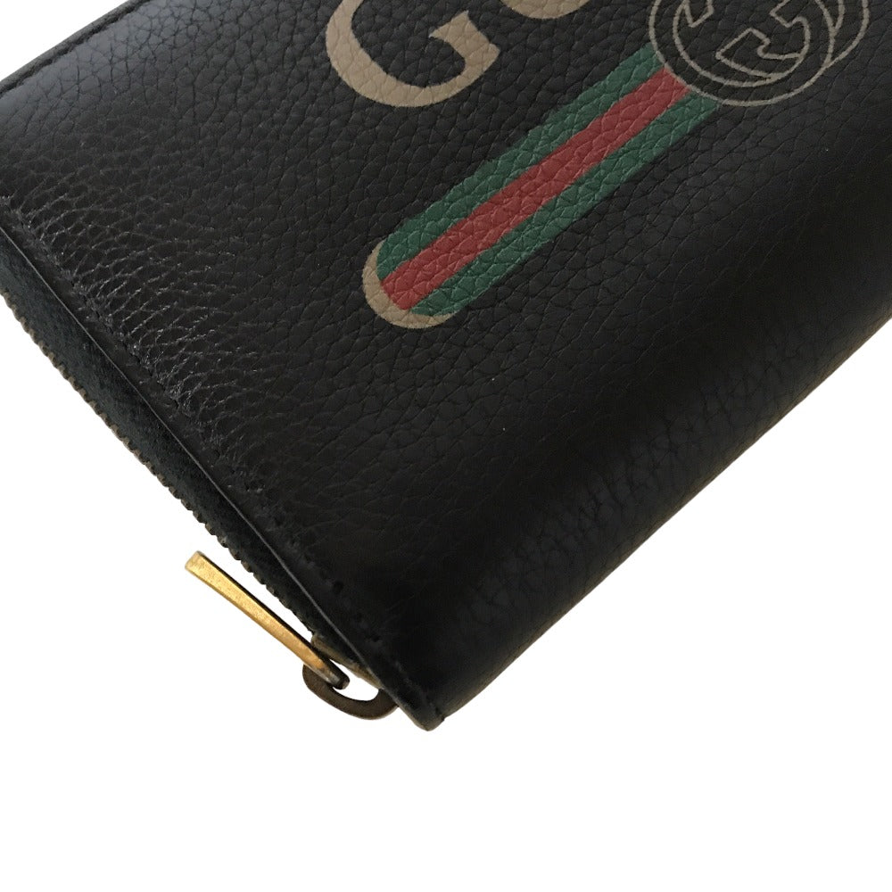 GUCCI Long Wallet Purse 496317 0959 leather black Round zip Sherry line mens(Unisex) Used Authentic