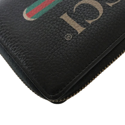 GUCCI Long Wallet Purse 496317 0959 leather black Round zip Sherry line mens(Unisex) Used Authentic