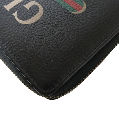 GUCCI Long Wallet Purse 496317 0959 leather black Round zip Sherry line mens(Unisex) Used Authentic