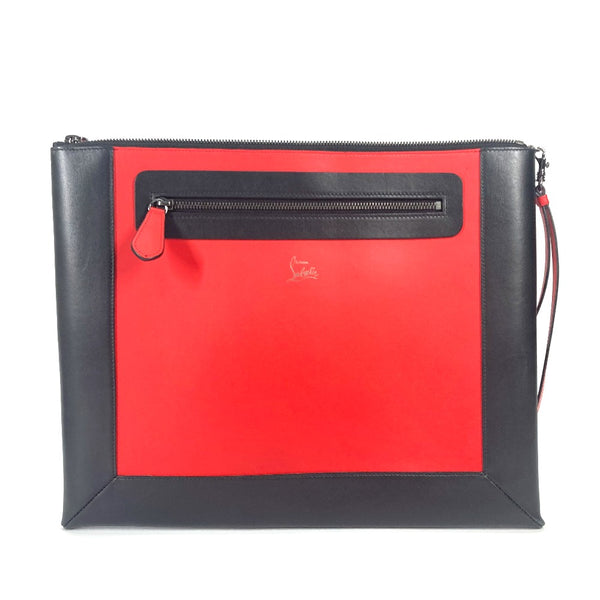 Christian Louboutin Clutch bag With strap bicolor bag pouch logo leather Red mens Used Authentic