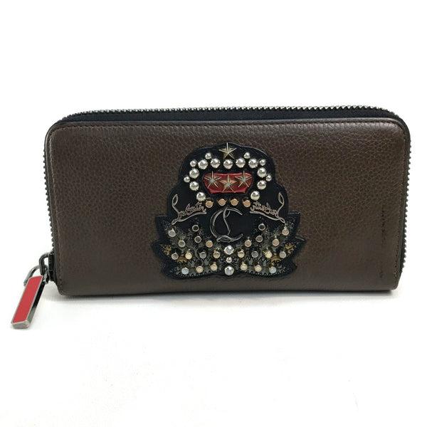 Christian Louboutin Long Wallet Purse Zip Around Studs logo Panettone Calf leather 1175060 Brown mens Used Authentic