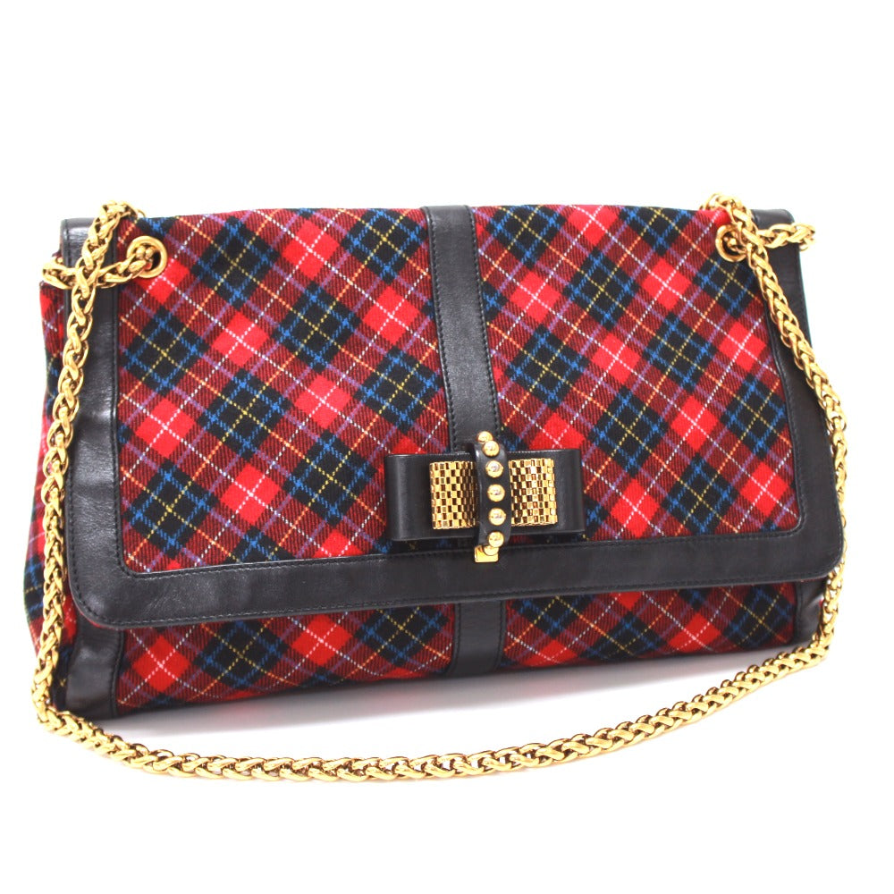 Christian Louboutin Shoulder Bag Canvas / leather Red Check Pattern Sweet charity Women Used Authentic